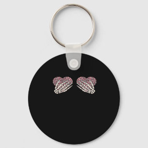 Funny Valentines Day Skeleton Hands Hearts Girl Cl Keychain