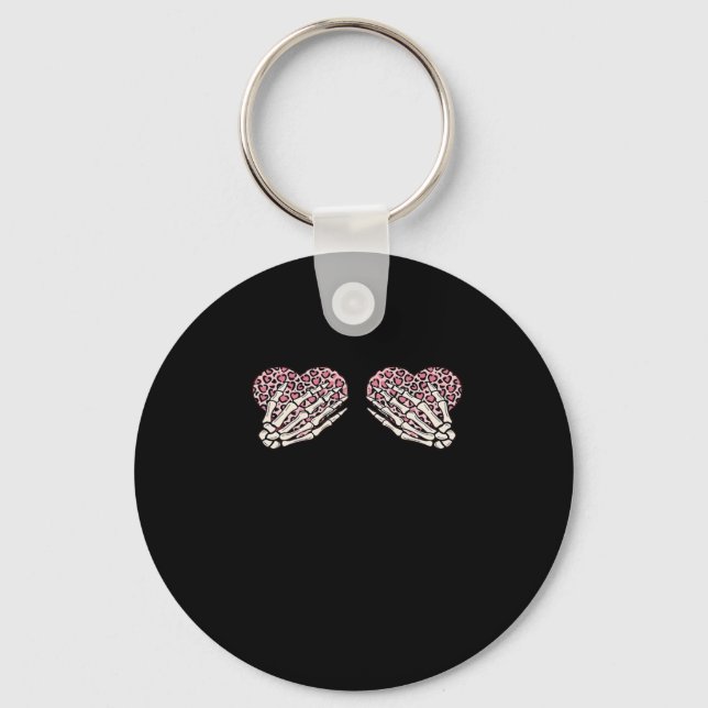 Funny Valentines Day Skeleton Hands Hearts Girl Cl Keychain (Front)