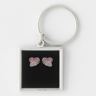 Funny Valentines Day Skeleton Hands Hearts Girl Cl Keychain