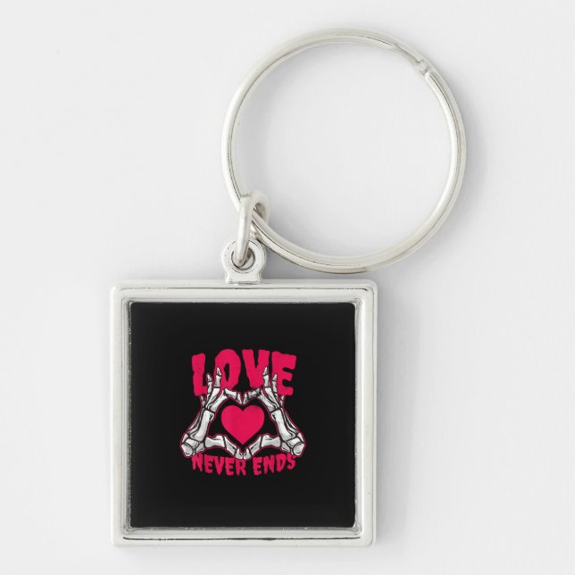 Funny Valentines Day Skeleton Heart Hands Keychain (Front)