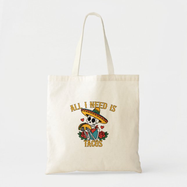 Funny Valentine's day Skeleton Taco Lover Tote Bag (Front)