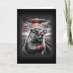 Funny Valentines Groundhog Heart Selfie Alien Ufo  Card