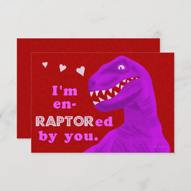 Funny Valentine's Raptor Dinosaur Kids Classroom Invitation (Front/Back)