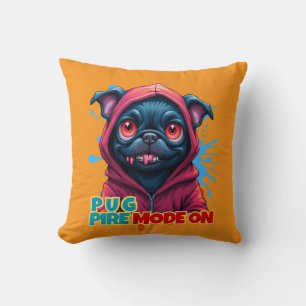 Funny Vampire Pug Graffiti Throw Pillow