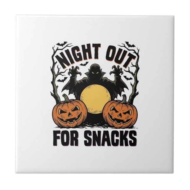 Funny Vampire Shirt with Spooky Pumpkin Night Art_ Tile (Front)