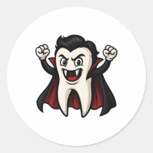Funny Vampire Tooth Spooky Halloween Dental Dentis Classic Round Sticker