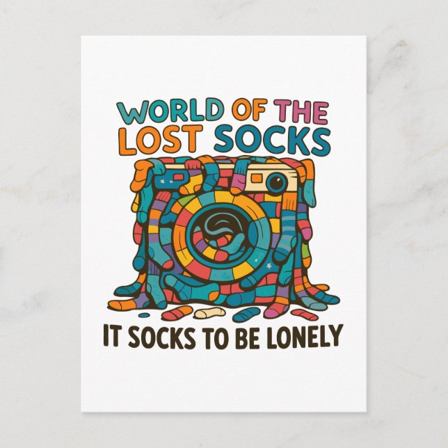 Funny Vanish Socks World Missing But Not Forgotten Holiday Postcard (Front)