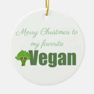 Funny Vegan Broccoli Cute Illustration Christmas  Ceramic Ornament