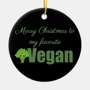 Funny Vegan Broccoli Cute Illustration Christmas Ceramic Ornament