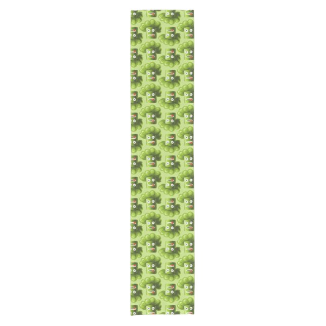 Funny Vegan Design - Cartoon Broccoli Green Short Table Runner (Front)