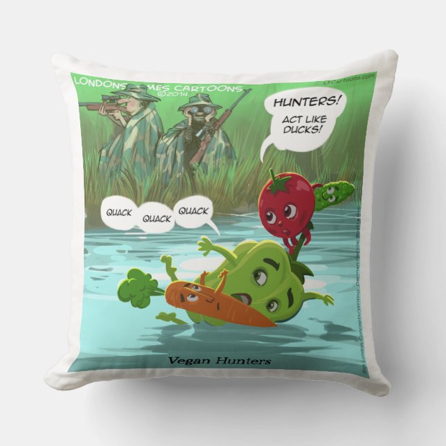 Funny Vegan Hunter Cotton Throw Pillow (Front)