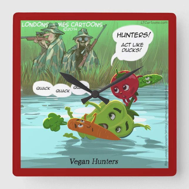 Funny Vegan Hunter Square Wall Clock (Front)