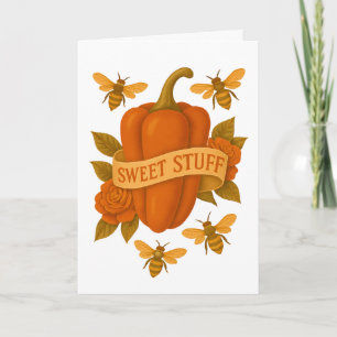 Funny Vegetable – Sweet Pepper Bee & Flower Tattoo Card