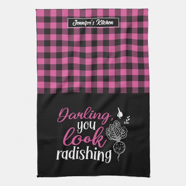 Funny Vegetable You Look Radishing Plaid Pattern Kitchen Towel (Vertical)