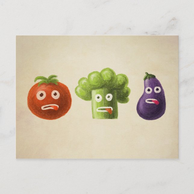 Funny Vegetables Broccoli Tomato Eggplant Postcard (Front)