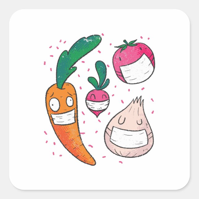 Funny Vegetables in Face Masks Square Sticker (Front)