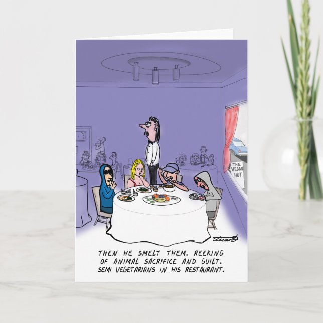 Funny Vegetarian or Vegan Restaurant greeting card (Front)