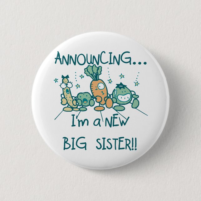 Funny Veggies New Big Sister 2 Inch Round Button (Front)