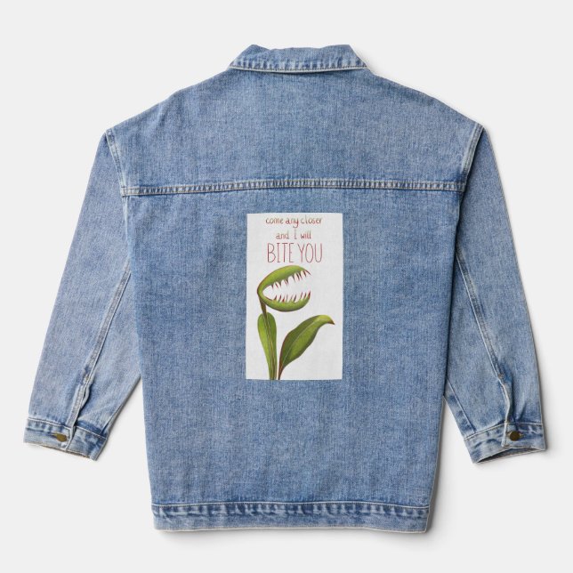 Funny Venus Flytrap with Warning Message Denim Jacket (Back)