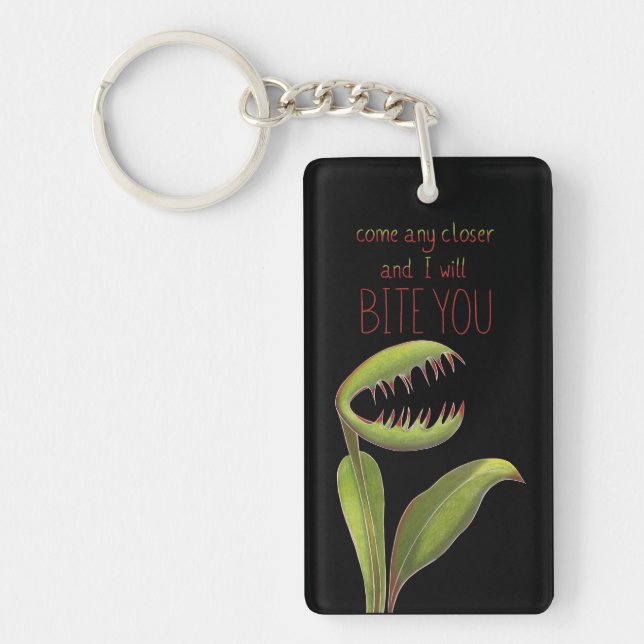 Funny Venus Flytrap with Warning Message Keychain (Front)