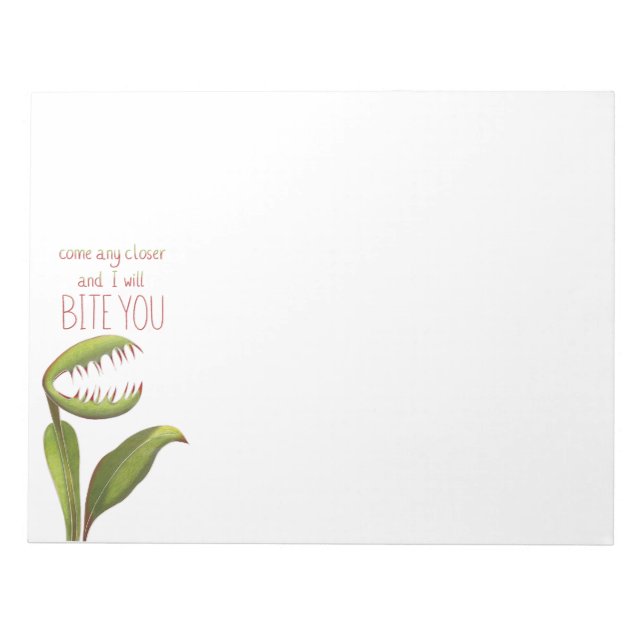 Funny Venus Flytrap with Warning Message Notepad (Front)