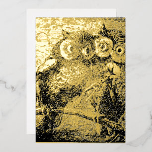 Funny Victorian Era Owls With Flower Valentine Foil Holiday Card