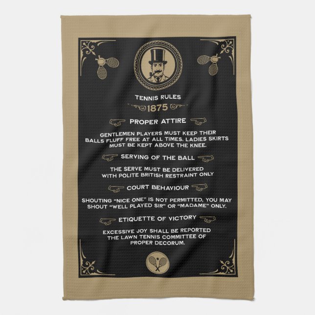 Funny Victorian Tennis Rules Art Kitchen Towel (Vertical)
