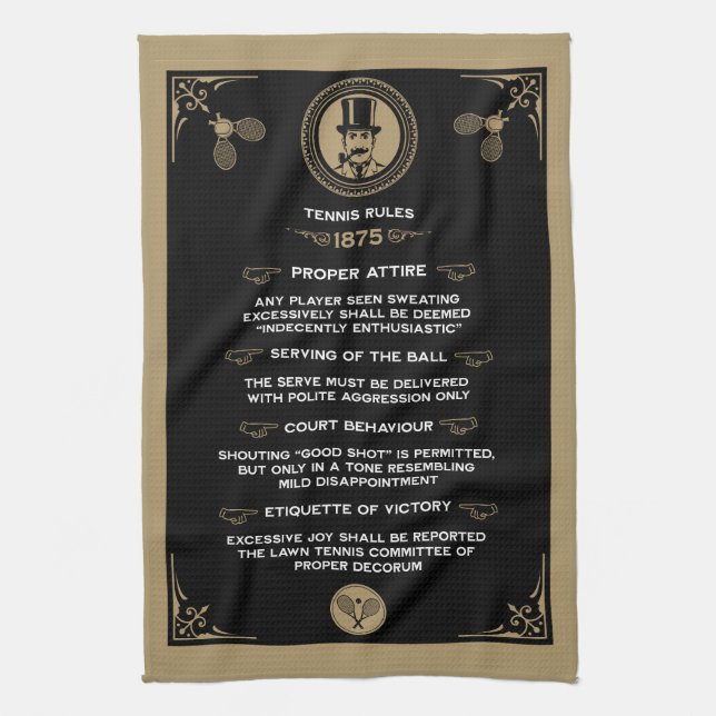 Funny Victorian Tennis Rules Art Kitchen Towel (Vertical)
