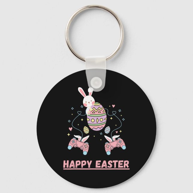 Funny Video Game Easter Bunny Gaming Controller Ga Keychain (Front)