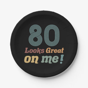 Funny Vintage 80th Birthday Paper Plate