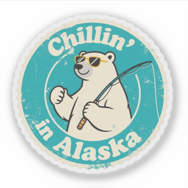 Funny Vintage Alaska Chillin Polar Bear Fishing (Front)