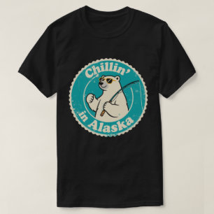 Funny Vintage Alaska Chillin Polar Bear Fishing T-Shirt