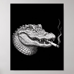 Funny vintage alligator face smoking cigarette mem poster