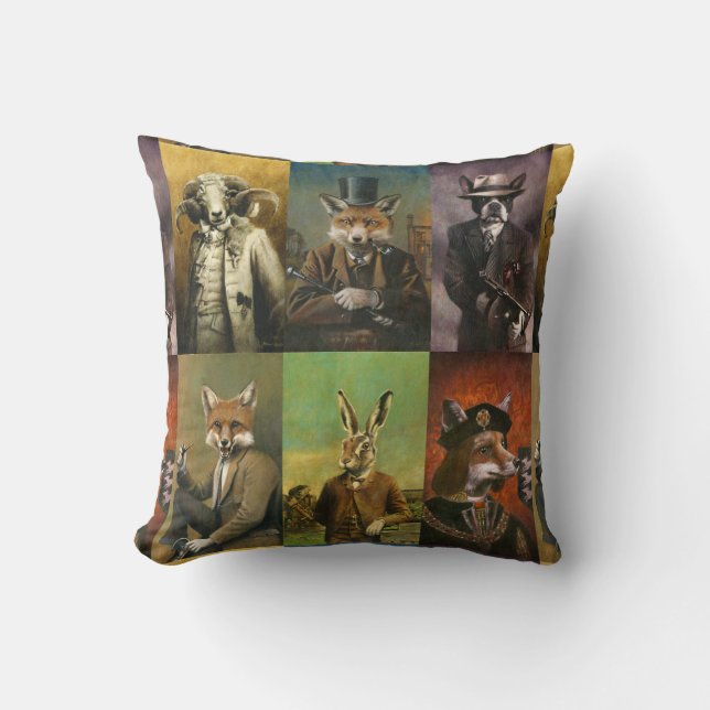 Funny Vintage Animals Throw Cushion (Front)