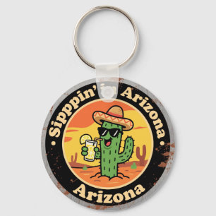 Funny Vintage Arizona Sippin Cactus Keychain