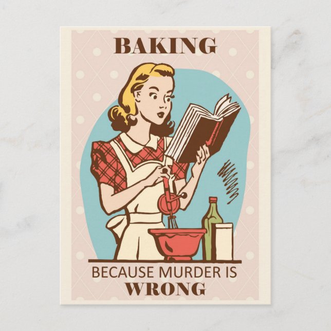 Funny Vintage Baking Woman Postcard (Front)