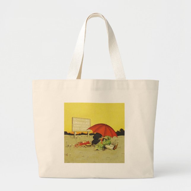 Funny vintage beach umbrella sweethearts large tote bag (Front)