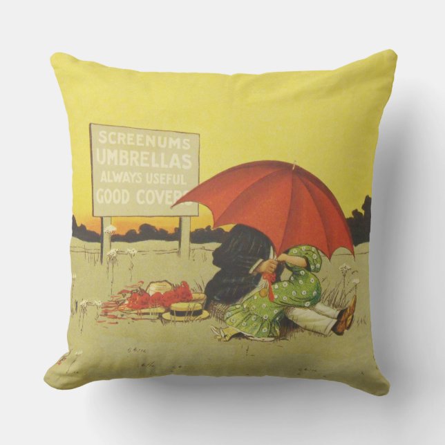 Funny vintage beach umbrella sweethearts outdoor pillow (Front)