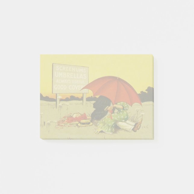 Funny vintage beach umbrella sweethearts post-it notes (Front)