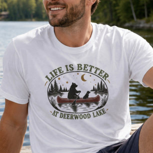 Funny Vintage Bear Dog in Canoe Deerwood Lake T-Shirt