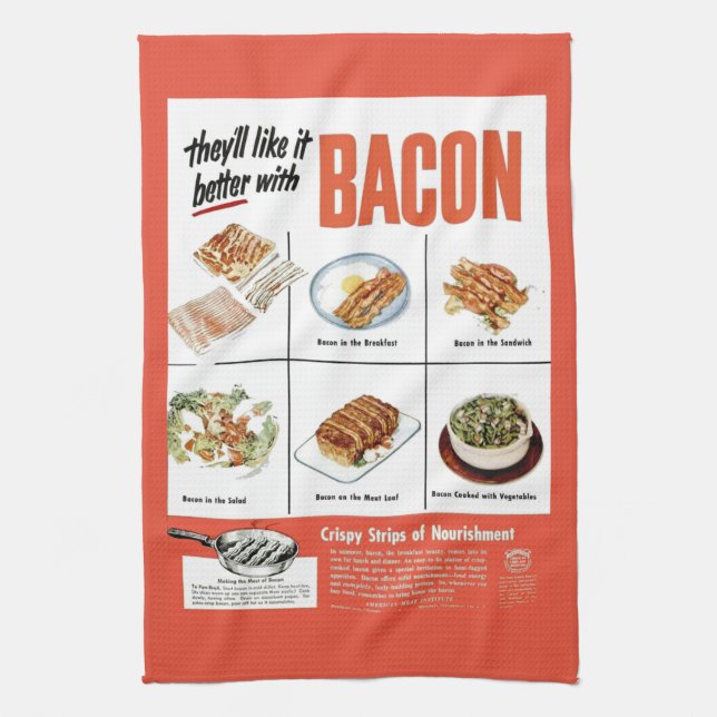 Funny Vintage "Better With Bacon" Advertisement Kitchen Towel (Vertical)