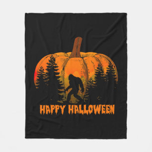 Funny Vintage Bigfoot Pumpkin Halloween Trick Fleece Blanket
