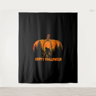 Funny Vintage Bigfoot Pumpkin Halloween Trick Tapestry
