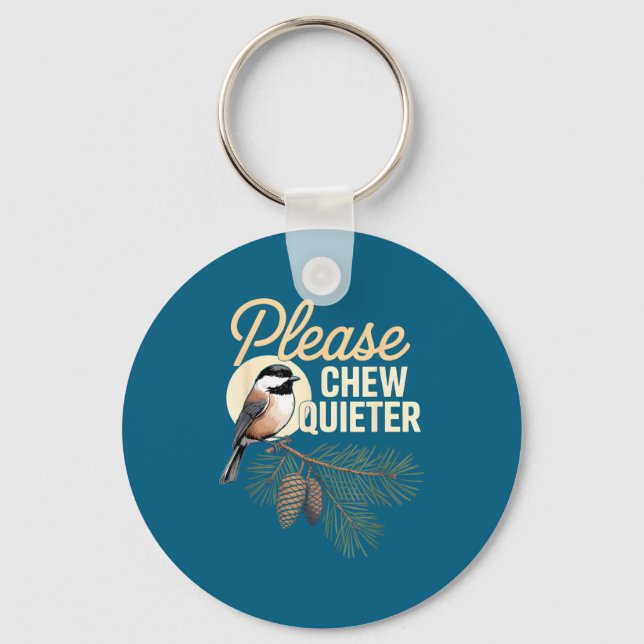 Funny Vintage Bird Nature Illustration Please Chew Keychain (Front)
