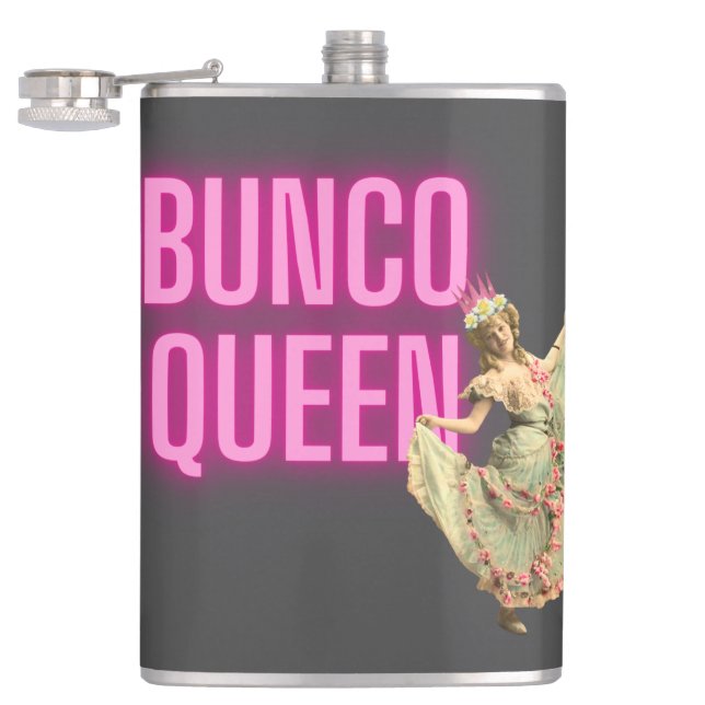 Funny Vintage Bunco Queen  Hip Flask (Opened)