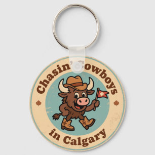 Funny Vintage Calgary Buffalo Cowboy Hat Retro Keychain