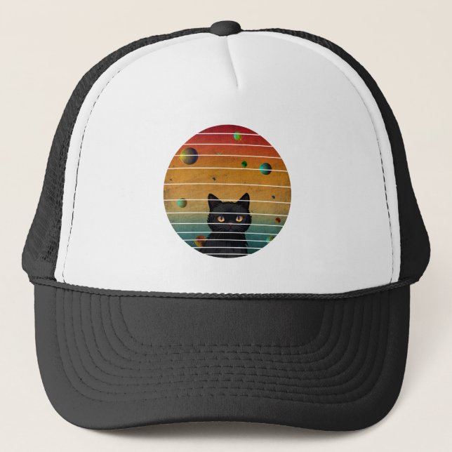 Funny Vintage Cat In Space Trucker Hat (Front)