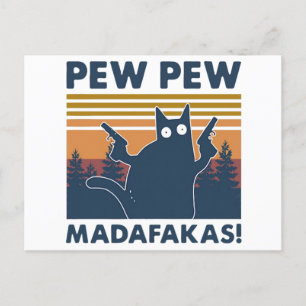 Funny Vintage cat pew pew Madafakas Postcard