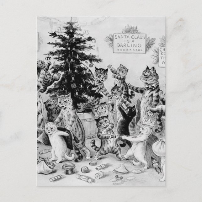 Funny Vintage Cats Christmas Holiday Postcard (Front)