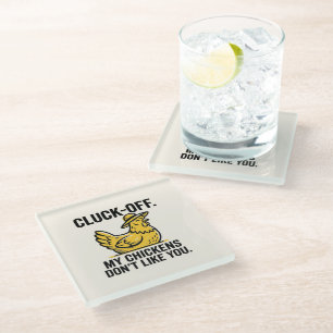Funny Vintage Cluk Off Chicken Lover Minimalist Glass Coaster